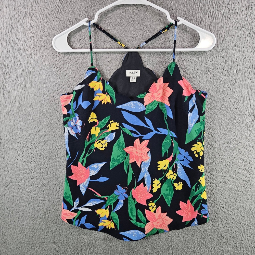 J.Crew Womens Floral Scalloped Camisole Top Black Multi Color Size 00
